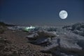 Beautiful ridged ice and moon