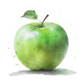 Beautiful ripe green apple isolated on white background. Watercolor illustration Royalty Free Stock Photo