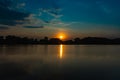 Beautiful rising sun over Odra river full of reflections in water Royalty Free Stock Photo