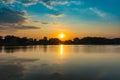 Beautiful rising sun over Odra river full of reflections in water Royalty Free Stock Photo