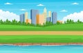 Beautiful River City Park Modern Building Skyline Landmark Illustration Royalty Free Stock Photo