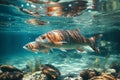 Beautiful River fish swim in shoals underwater in the river, close view