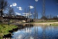 Beautiful river landscape with railroad iron bridge