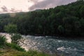 Beautiful river in Lapland under the midnight sun,  Norway Royalty Free Stock Photo