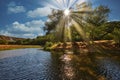 Beautiful river, a lot of greenery and trees Royalty Free Stock Photo