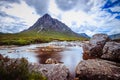 Beautiful river mountain landscape scenery in Glen Coe, Scottish Highlands, Scotland Royalty Free Stock Photo