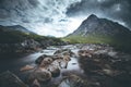 Beautiful river mountain landscape scenery in Glen Coe, Scottish Highlands, Scotland Royalty Free Stock Photo