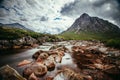 Beautiful river mountain landscape scenery in Glen Coe, Scottish Highlands, Scotland Royalty Free Stock Photo