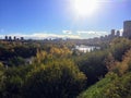 Beautiful river valley in Edmonton, Alberta on a lovely fall day. Below is the North Saskatchewan River Royalty Free Stock Photo