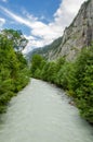 Beautiful river view of nature in Staubbach valley - Lauterbrunnen, Switzerland