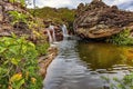 Beautiful river and waterfalls among the preserved vegetation of the Biribiri environmental reserve Royalty Free Stock Photo