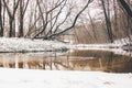 Beautiful river in the winter forest. Background. Nature wallpaper Royalty Free Stock Photo
