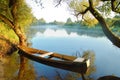 Beautiful river and yellow boat Royalty Free Stock Photo