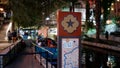 Beautiful Riverwalk in San Antonio with its small restaurants and pubs along the river - view by night - SAN ANTONIO Royalty Free Stock Photo