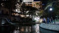 Beautiful Riverwalk in San Antonio with its small restaurants and pubs along the river - view by night - SAN ANTONIO Royalty Free Stock Photo