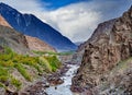 Beautiful road alonge the Gilgit river in the Karakorum mountains Royalty Free Stock Photo