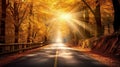 beautiful road in autumn forest generated by AI tool