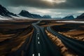 Beautiful road in the incredible landscapes of Iceland