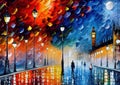 Beautiful road leading to big Ben clock oil knife painting