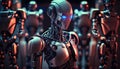 Beautiful robot walking among crowd of robots. Created with Generative AI technology