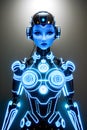 beautiful robotic woman, made of intricate metal pieces and wires, illuminated mesmerizing studio light. AI Generative