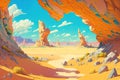 Beautiful rock desert in a sunny day. Generative AI.