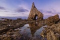 Beautiful rock formation in Asturias, Spain, Europe during low tide at sunset. Atlantic Ocean coastline Royalty Free Stock Photo