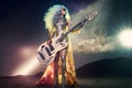 Beautiful rock star woman with electric guitar. Neural network AI generated