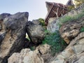 Beautiful rocks on a mountain from a beach