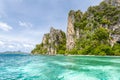 Beautiful rocks mountain and crystal clear sea at Krabi