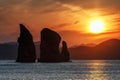 Beautiful rocks in Pacific Ocean at sunset Royalty Free Stock Photo