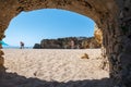 Beautiful rocky beach view in Lagos, Portugal, on a sunny day