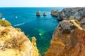 Beautiful rocky coast in Lagos in Algarve Portugal Royalty Free Stock Photo