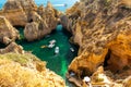 Beautiful rocky coast in Lagos in Algarve Portugal Royalty Free Stock Photo