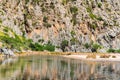 Beautiful rocky mountains with a river in valley, landscape of wildlife, summer. Nature in Mallorca, Balearic Islands, Spain.