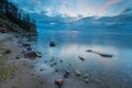 Beautiful rocky sea shore at sunrise or sunset. Royalty Free Stock Photo