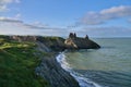 Beautiful rocky seascape and Black Castle ruins along Wicklow coastal line South Quay Corporation Lands Co. Wicklow Ireland