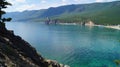 Beautiful rocky shores of Lake Baikal. Lake Baikal  is a rift lake located in southern Siberia, Russia. Royalty Free Stock Photo