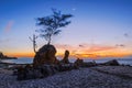 Beautiful rocky Tindakon beach sunset view in Kudat Malaysia