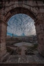 Beautiful roman colloseum or amphiteatre in Pula on a sunny summer evening with romantic feeling. Details parts of beautiful roman