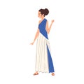 Beautiful Roman Woman in Traditional Clothes, Ancient Rome Citizen Character in Tunic And Sandals Vector Illustration