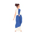 Beautiful Roman Woman in Traditional Clothes, Ancient Rome Citizen Character in White and Blue Tunic And Sandals Vector