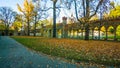 Beautiful romantic alley in a park with colorful trees and sunlight. autumn natural background - Bilderr - autumn in the park Royalty Free Stock Photo