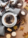 Beautiful and romantic autumn composition with cup of coffee