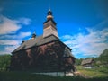 Beautiful romantic church in a picturesque valley with an interesting background