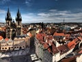 A beautiful romantic city nice blue sky,panoramic view of the hundredths towers of Prague from the Astronomical Clock Royalty Free Stock Photo