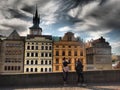 A beautiful romantic city nice blue sky,panoramic view of the hundredths towers of Prague from the Astronomical Clock Royalty Free Stock Photo