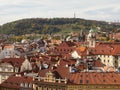 A beautiful romantic city nice blue sky,panoramic view of the hundredths towers of Prague from the Astronomical Clock Royalty Free Stock Photo