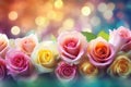 beautiful romantic colorful roses flowers with copyspace