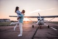 Couple and aircraft Royalty Free Stock Photo